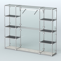 Торговая система ХРОМ (задняя стенка - стекло) 2430 мм с тонированными полками и поручнями №11, Метрополитан Грей