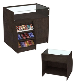 Торговый кассовый прилавок импульсных покупок малый с полками Импульс №3-1-450, Дуб Венге