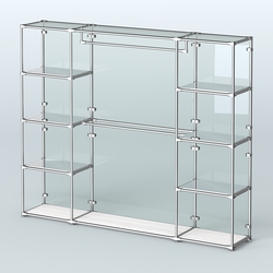 Торговая система ХРОМ (задняя стенка - стекло) 3600 мм с зеркальными полками и поручнями №3, Ясень Анкор светлый