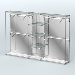 Торговая система ХРОМ (задняя стенка - зеркало) 3030 мм с прозрачными полками и поручнями №8, Ясень Анкор светлый