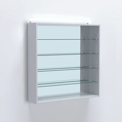 Витрина настенная №204-2Г открытая с прозрачными полками и зеркалом, Серый