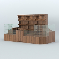 Пристенный павильон со стеклянными прилавками под выкладку хлеба и выпечки №2, Орех