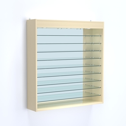 Витрина настенная №204-8Г зеркальная без дверей с фризом и девятью полками, Крем Вайс