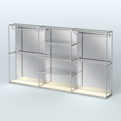 Торговая система ХРОМ (задняя стенка - зеркало) 3600 мм с зеркальными полками и поручнями №2, Крем Вайс