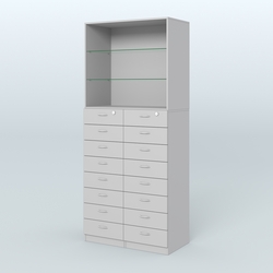 Шкаф для аптек с 16-ю ящиками и двумя стеклянными полками №7-1-С, Серый