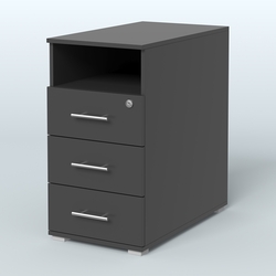 Тумба приставная с 3 ящиками (метабокс) и нишей с замком без топа Индиго Вуд, цвет белый + дуб светлый, Черный