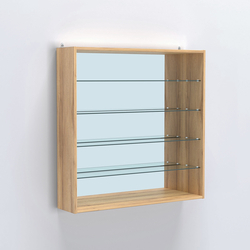 Витрина настенная №204-2Г открытая с прозрачными полками и зеркалом, Дуб Золотистый