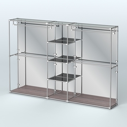 Торговая система ХРОМ (задняя стенка - зеркало) 3030 мм с тонированными полками и поручнями №4, Ясень Анкор темный