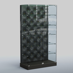 Низкая стеклянная витрина с КРЕМОВЫМ БАРХАТОМ ХП-505 (карета золото), Черный + Экокожа черная