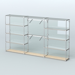 Торговая система ХРОМ (задняя стенка - стекло) 3600 мм с зеркальными полками и поручнями №6, Дуб Сонома