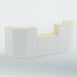 Ресепшен со столом БАРХАТ СЕРЫЙ ПЕРЛАМУТР №3 (ровная поверхность), Крем вайс + Экокожа белая