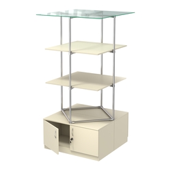 Торговые стенды Экспозиция с полками и тумбами №3 (с двумя полками ДСП 16мм), Крем Вайс