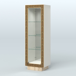 Низкая витрина с декором и тремя прозрачными полками НБА-3, Белый + Дуб Сонома