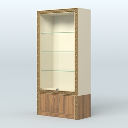 Витрина с декором и дверками №ВБА-1, Крем Вайс + Орех