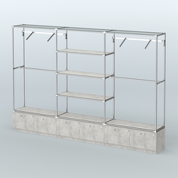 Торговая система ХРОМ без ДСП 3600 мм с тумбами Т15, полками ДСП и поручнями №6, Метрополитан Грей