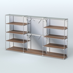 Торговая система ХРОМ (задняя стенка - зеркало) 3600 мм с полками ДСП и поручнями №6, Орех