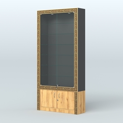 Витрина закрытая с декором №ВБА-31, Черный и Дуб Золотистый U1148