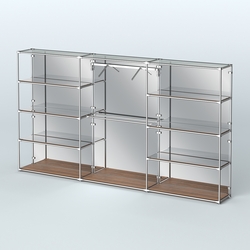 Торговая система ХРОМ (задняя стенка - зеркало) 3600 мм с зеркальными полками и поручнями №9, Орех