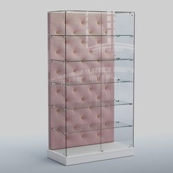 Низкая стеклянная витрина с КРЕМОВЫМ БАРХАТОМ ХП-505 (карета золото), Белый + 14 Flamingo