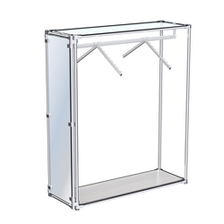 Хромированный стенд-вешало с нижней платформой, торец-зеркало ZTD-12 №1-1 с полкой стекло 6 мм (прозрачное), Ясень Анкор светлый