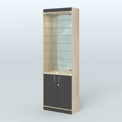 Витрина из ДСП с дверками и узкими полками для аптеки №6-300-3, Дуб Сонома + Черный