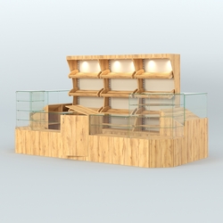 Пристенный павильон со стеклянными прилавками под выкладку хлеба и выпечки №2, Дуб Золотистый и Крем Вайс