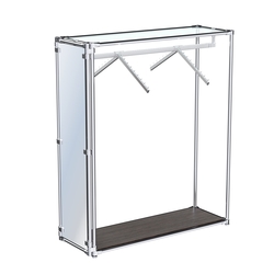 Хромированный стенд-вешало с нижней платформой, торец-зеркало ZTD-12 №1-1 с полкой стекло 6 мм (прозрачное), Дуб Венге