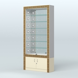 Витрина с декором и зеркальной задней стенкой №ВБА-32С, Серый + Крем Вайс