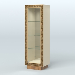 Низкая витрина с декором и тремя прозрачными полками НБА-3, Крем Вайс + Орех