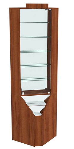 Витрина серии Эталон угловая №3-3 (Внутренний угол, задняя стенка - зеркало), Орех