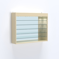 Витрина настенная №203-8Г открытая с пятью полками, зеркалом и подсветкой, Крем Вайс