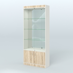 Витрина зеркальная из ДСП с дверками для аптеки №1-300-3, Белый + Дуб Сонома