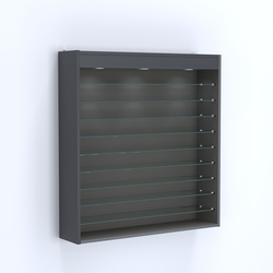 Витрина настенная №204-7Г открытая с фризом и девятью полками из стекла, Антрацит