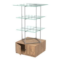 Торговые стенды Экспозиция с полками и тумбами №1 (с двумя стеклянными полками 6мм), Дуб Канзас коричневый