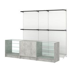 Комплект стеллажей с П-поручнями и прилавков ЭК-4 для торговли одеждой №3, Метрополитан Грей