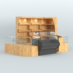 Угловой павильон с широкими прилавками для торговли хлебом и выпечкой №1, Дуб Золотистый