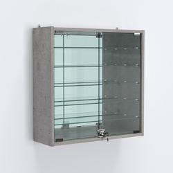 Витрина настенная №201-6А с пятью полками и зеркальной стенкой, Бетон Чикаго светло-серый F186 ST9
