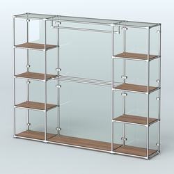 Торговая система ХРОМ (задняя стенка - стекло) 2430 мм с полками ДСП и поручнями №3, Орех