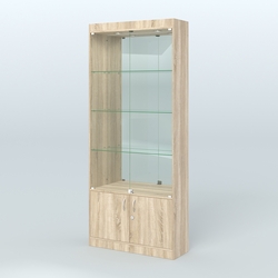Витрина зеркальная из ДСП с дверками для аптеки №1-300-3, Дуб Сонома