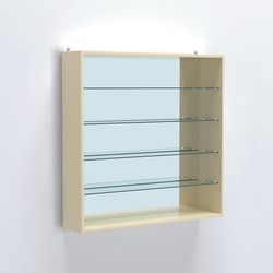 Витрина настенная №204-2Г открытая с прозрачными полками и зеркалом, Крем Вайс