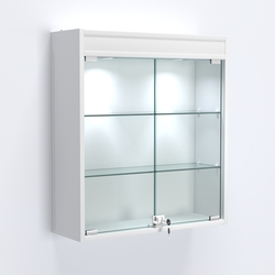 Витрина настенная №201-3А с прозрачными полками и фризом с подсветкой, Белый