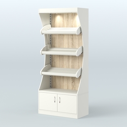 Стеллаж высокий пристенный с деревянными полками для хлебной лавки ХЛ-1, Белый + Дуб Сонома