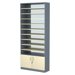 Стеллаж из ДСП с 9-ю полками 300x900 мм серии LEVEL-9 №12-2 (З/C - ЗЕРКАЛО), Темно-серый + Крем Вайс