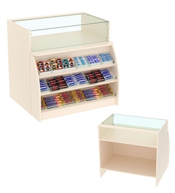 Торговый кассовый прилавок импульсных покупок со стеклянным верхом Импульс №3-1-900, Крем Вайс