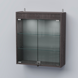 Витрина настенная №201-3А с прозрачными полками и фризом с подсветкой, Ясень Анкор темный