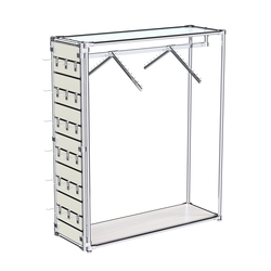 Хромированный стенд-вешало ETD-12 №1-1 (торец-ЭП) с полкой стекло 6мм (прозрачное), Ясень Анкор светлый