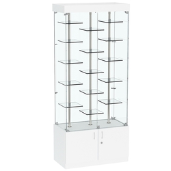 Стеклянная торговая витрина с двойными регулируемыми по высоте полочками Фрактал №1-2, Белый