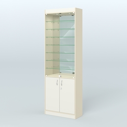 Витрина из ДСП с дверками и узкими полками для аптеки №6-300-3, Крем Вайс + Белый