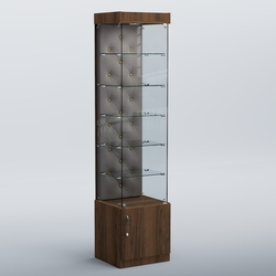 Высокая стеклянная витрина КАПИТОНЕ №502, Орех + Велюр 15 Silver