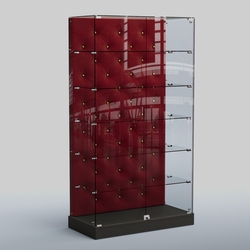 Низкая стеклянная витрина с КРЕМОВЫМ БАРХАТОМ ХП-505 (карета золото), Черный + 07 Dk. Red Велюр